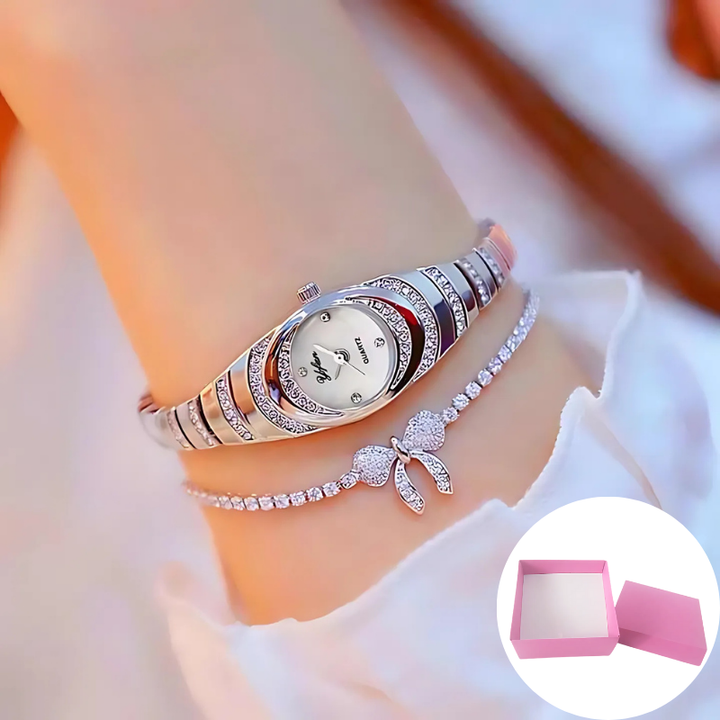 Rose gold women's modern elegant watch, a sophisticated fashion accessory. Ideal ladies' gift watch in a premium box.