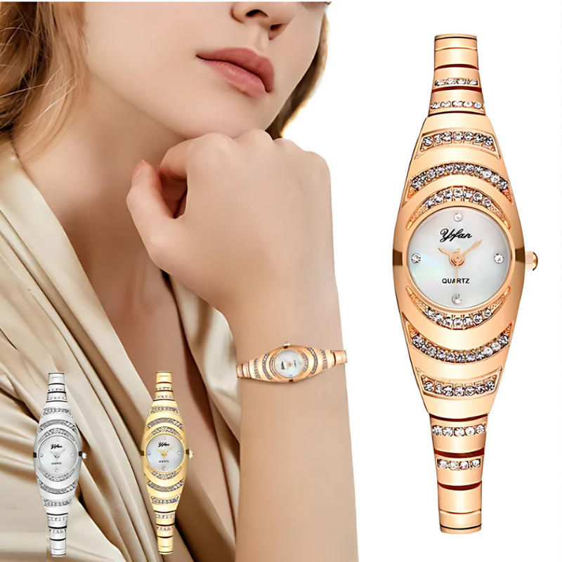 Stylish gold women's modern watch, an elegant and versatile fashion accessory for daily wear. Great gift idea.