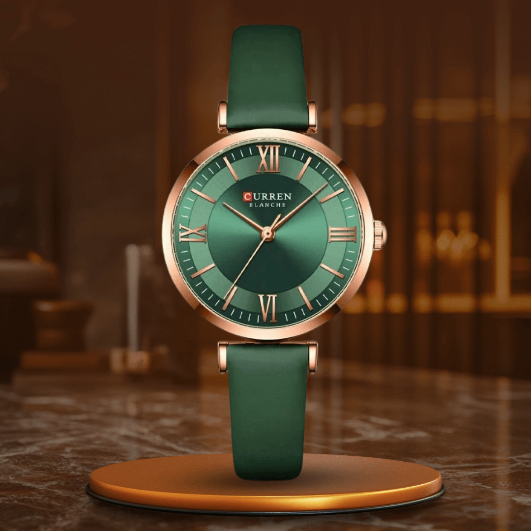 Elegant emerald waterproof watch with a comfortable strap, perfect for any stylish unisex outfit.