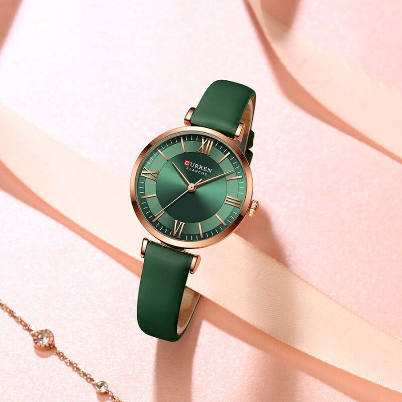 Close-up of a stylish coffee waterproof watch, showcasing its elegant dial and durable, comfortable strap.