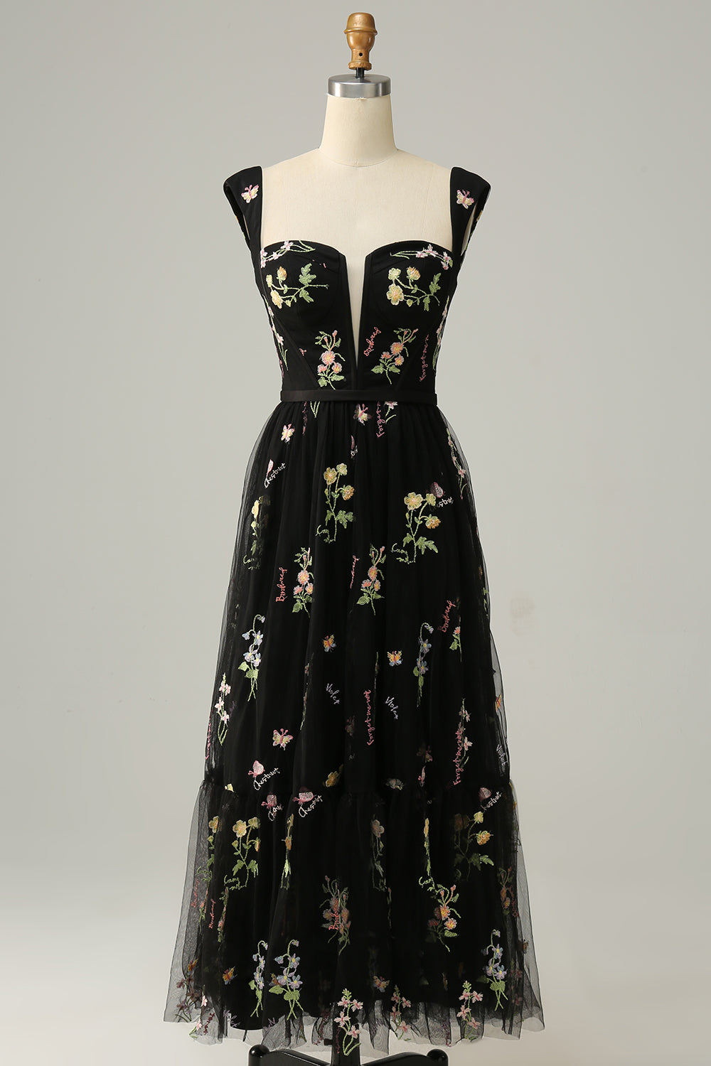 Women's long A-line evening gown, elegantly embroidered, a perfect ball gown for formal events.