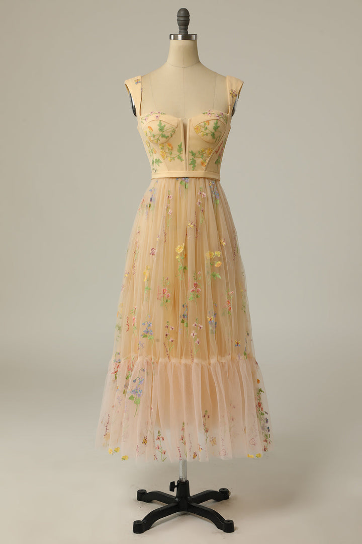 Exquisitely embroidered A-line ball gown, a stylish long dress for women attending formal events.