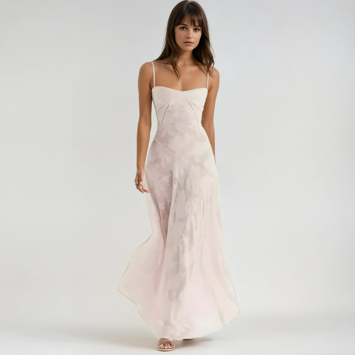 Elegant women's A-line maxi dress, perfect for wedding guests & formal special occasions.