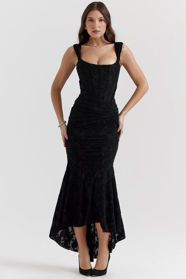 Classic elegant ruched corset maxi dress for women, a versatile formal evening gown.