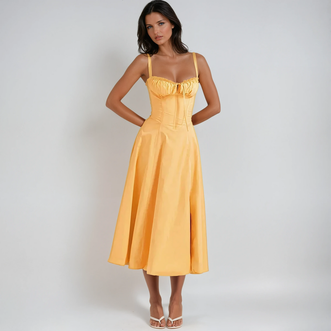 Elegant women's corset midi dress, perfect for summer parties.
