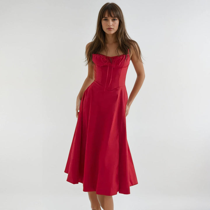Women's chic summer party midi dress, featuring an elegant corset style.