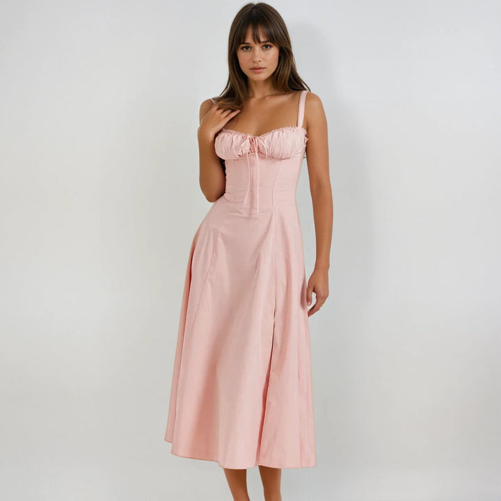 Elegant women's corset midi dress, perfect for summer parties, formal or special occasions.