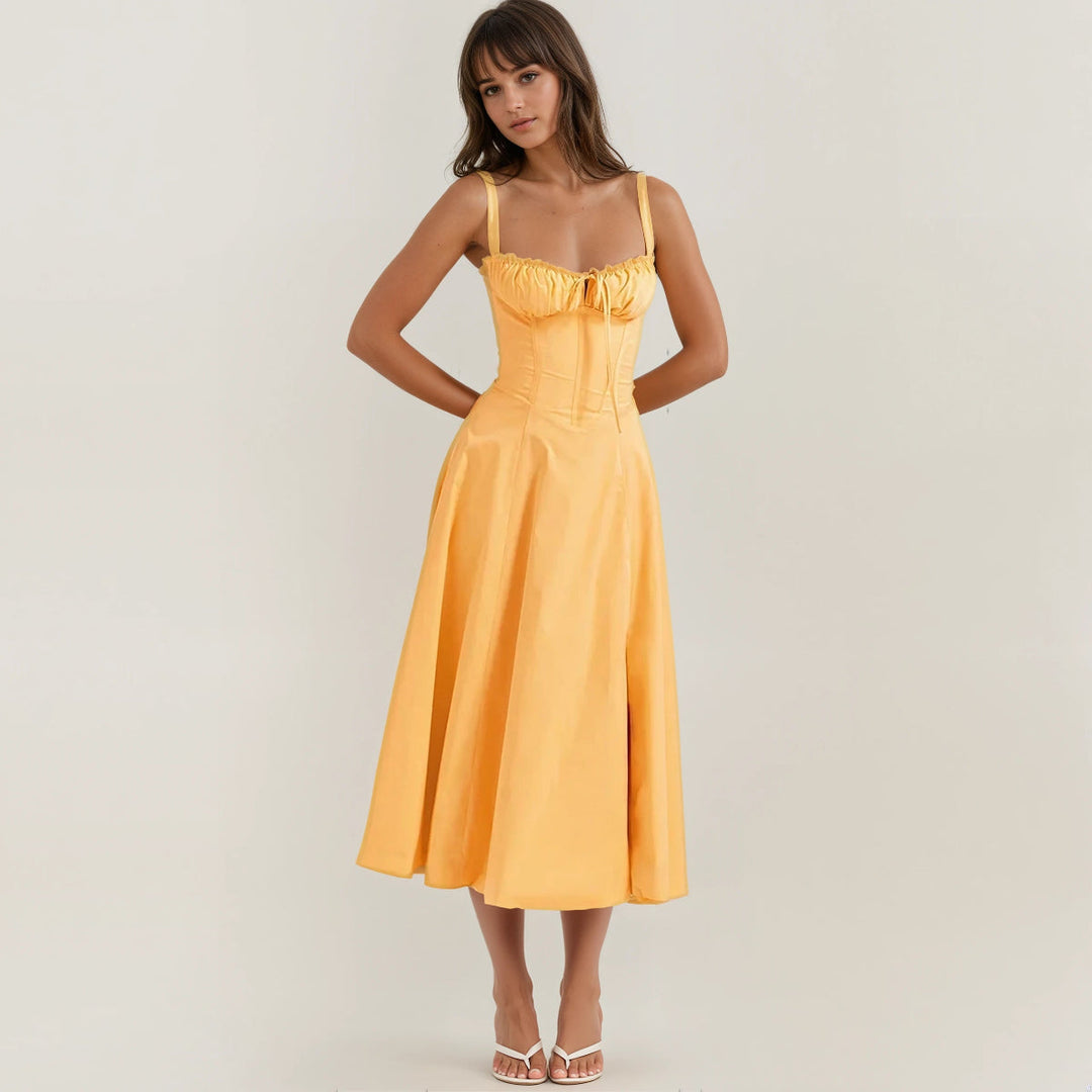 Chic women's midi party dress, ideal for summer occasions.
