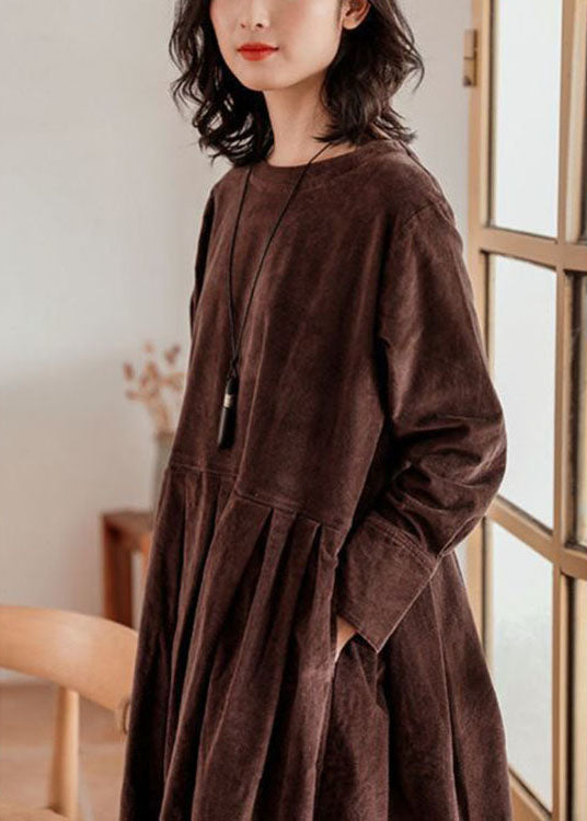Emilia corduroy autumn winter dress. Women's elegant long sleeve style for cozy & chic cold weather fashion.