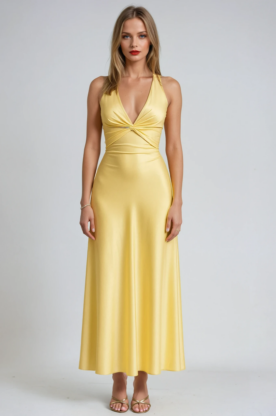 Elegant women's halter neck prom maxi gown, perfect for formal evening parties & special occasions.