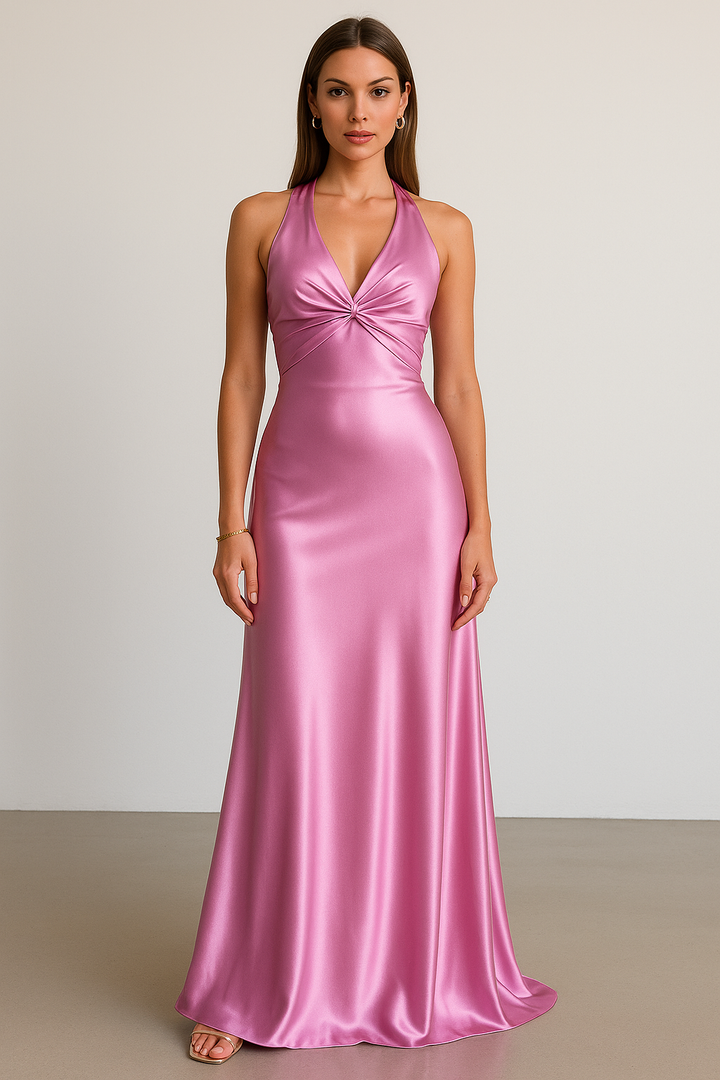 Beautiful women's halter neck formal maxi dress. Perfect elegant gown for prom, evening & special occasions.