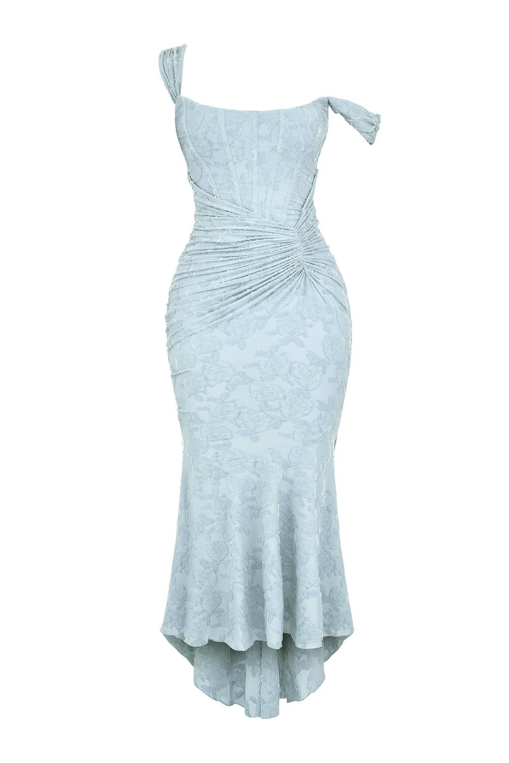 Sophisticated women's evening maxi dress with a flattering high-low hem. Perfect for formal events.