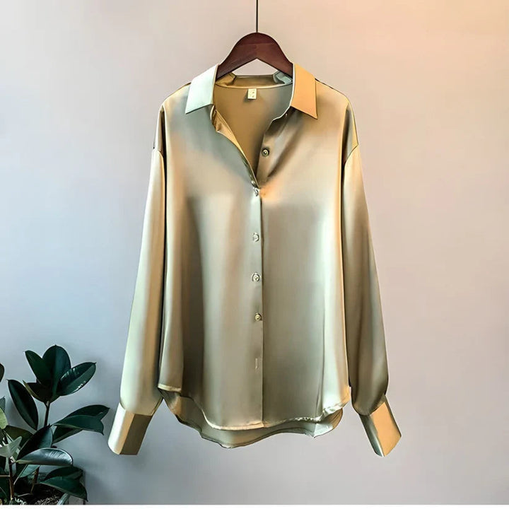 Lightweight and breathable silk blouse for women in a beautiful jade shade.