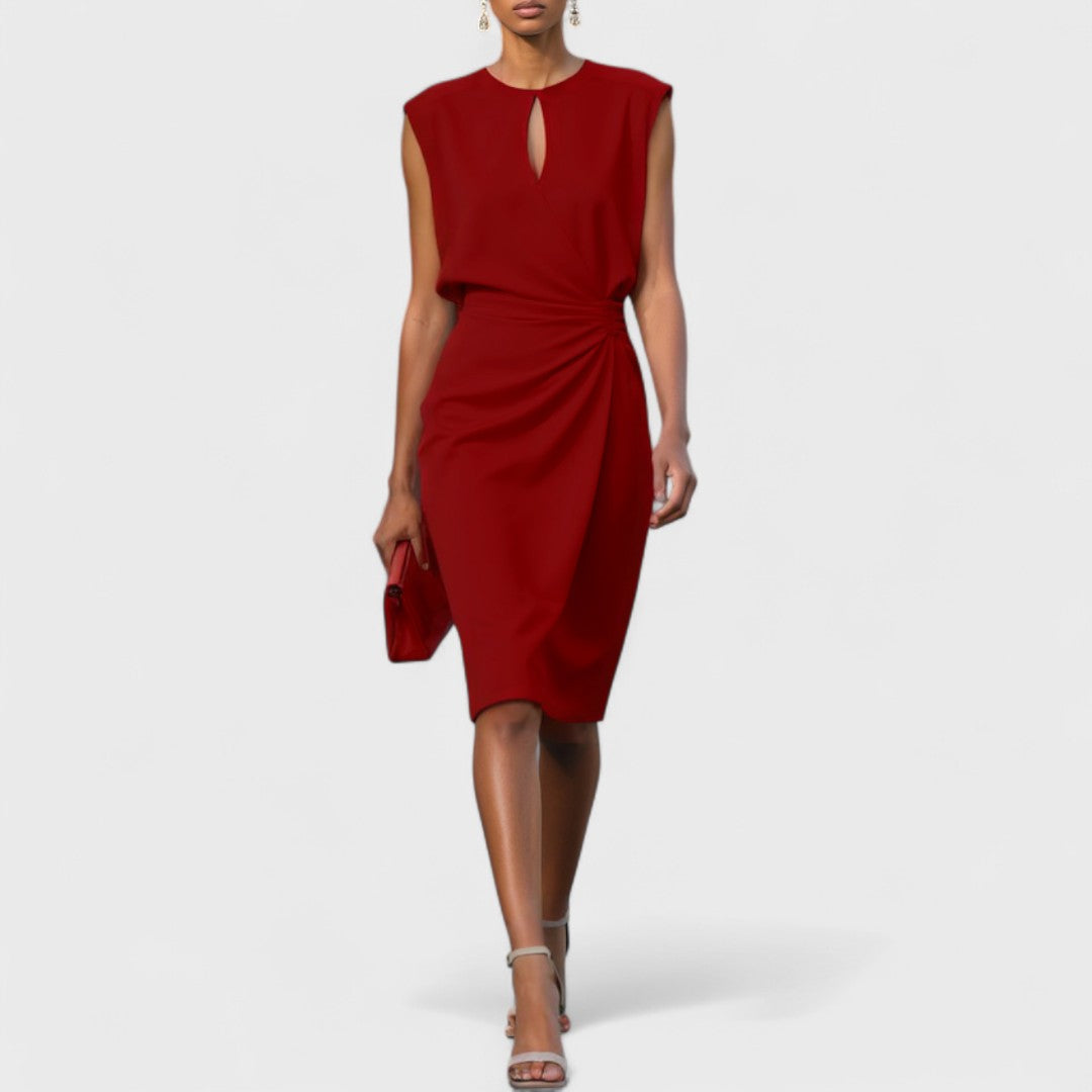 Sophisticated women's midi dress, a chic choice for formal occasions. Elegant and timeless party wear.