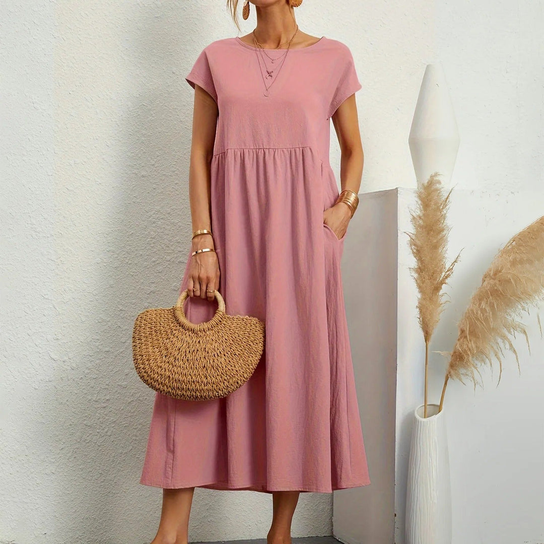 Comfortable women's midi dress with an elegant design, suitable for classic fashion & occasion wear.