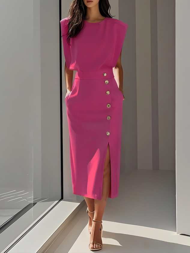 Elegant midi dress with a graceful side slit, a must-have for sophisticated women's fashion.
