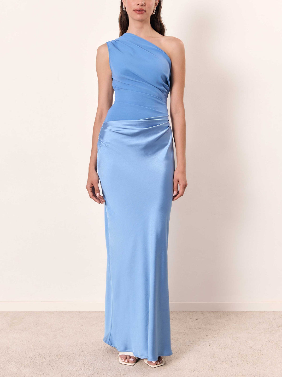 Stunning women's one shoulder pleated maxi dress, a versatile elegant party gown for various occasions.