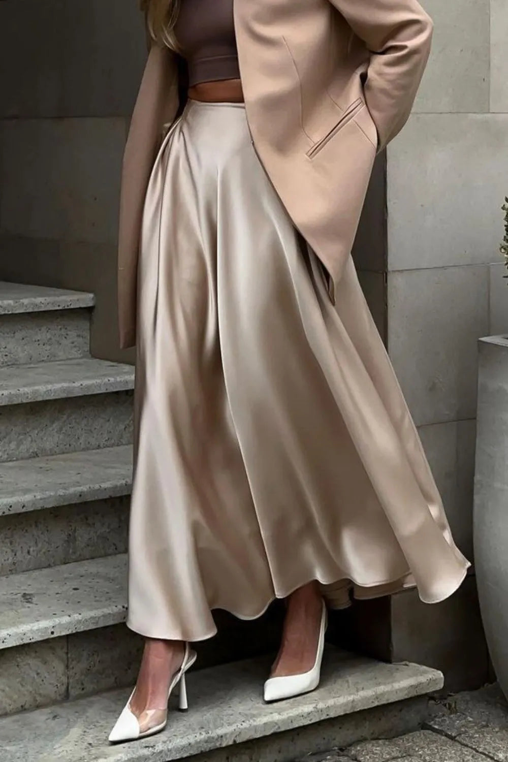 Elegant women's satin maxi skirt in flowing silhouette
