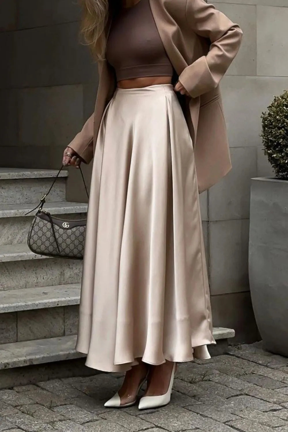 Luxurious satin maxi skirt for women, perfect for evening wear