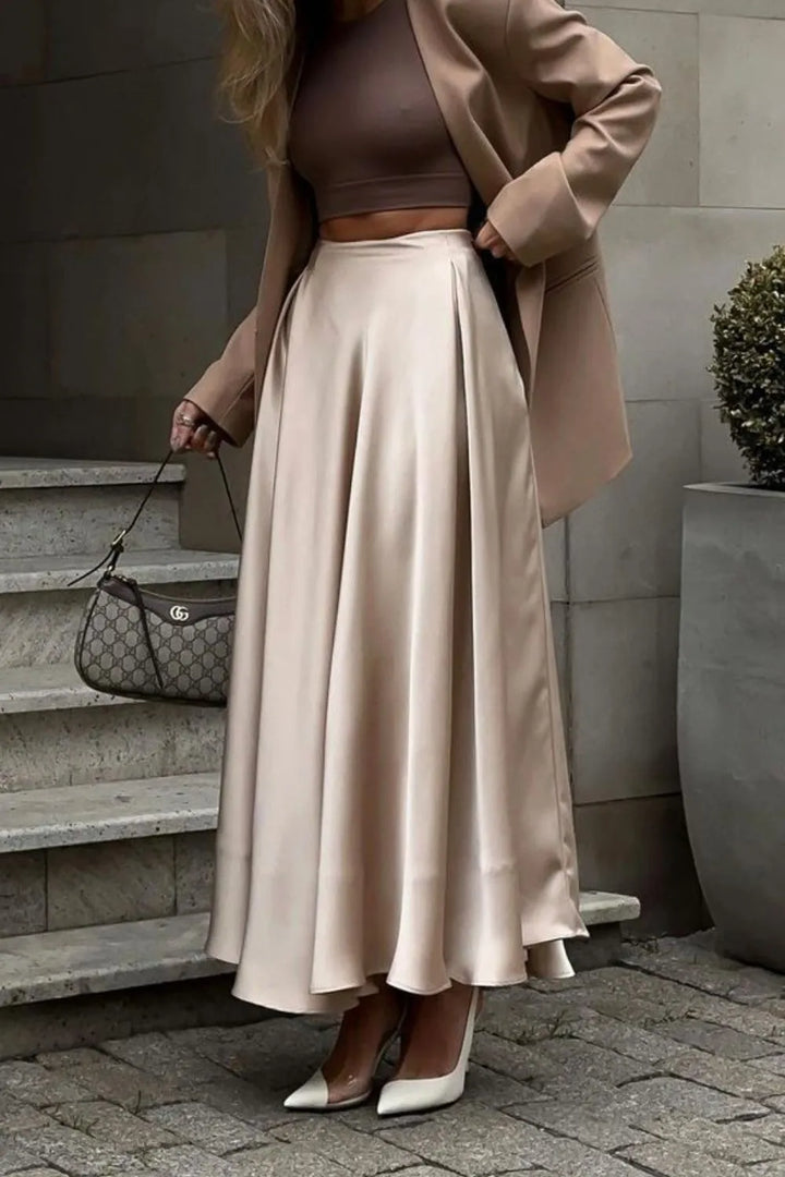 Luxurious satin maxi skirt for women, perfect for evening wear