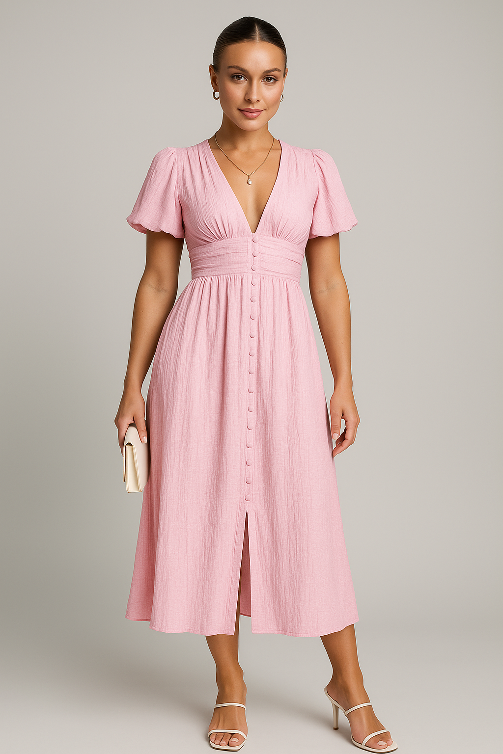 Pink flowy maxi dress for women, offering a comfortable and elegant boho look for casual outings.