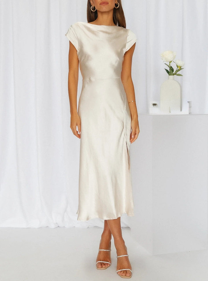 Versatile women's elegant midi dress, a chic slip style perfect for formal events, cocktails & parties.