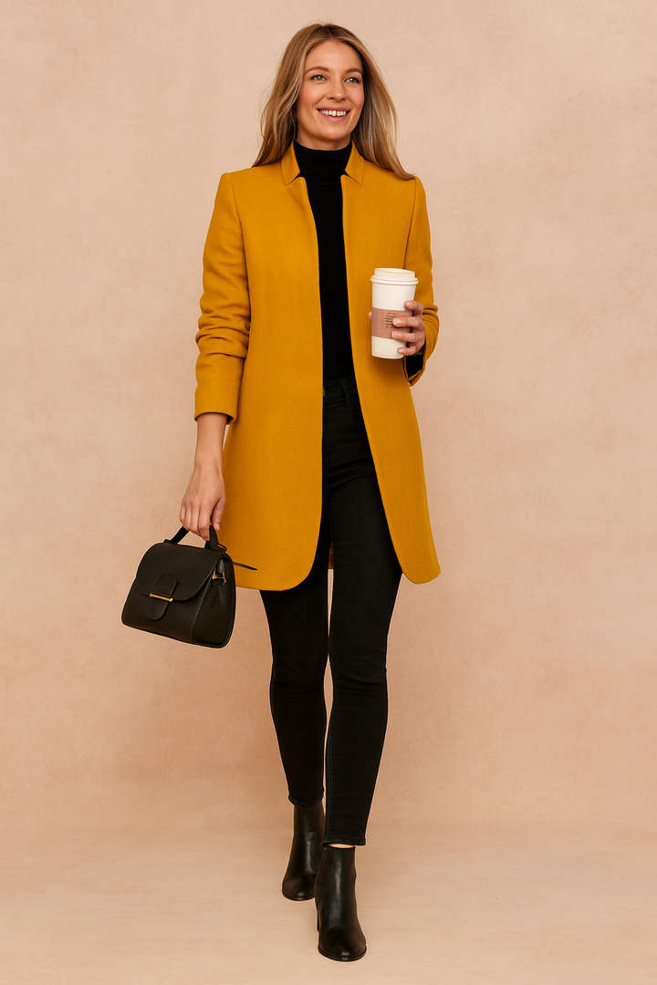 Winter fashion essential: a women's elegant straight cut coat suitable for office or casual outings.