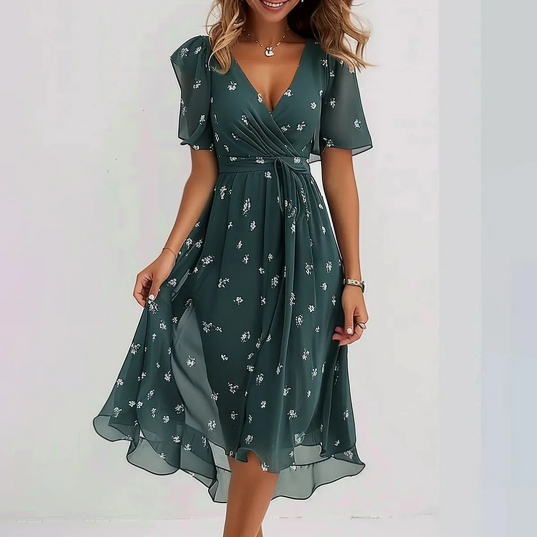 Elegant women's summer midi dress, flowy and comfortable for warm weather or a sophisticated day look.