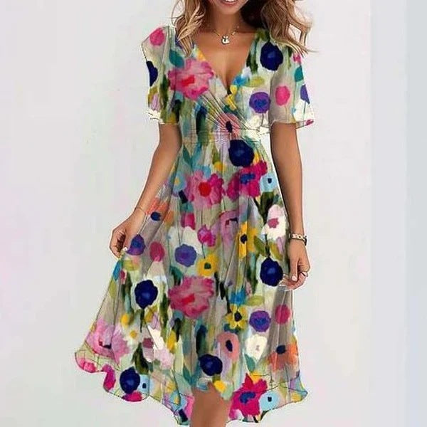 Comfortable women's summer midi dress, ideal for everyday elegance or a relaxed day out. Sophisticated yet casual.