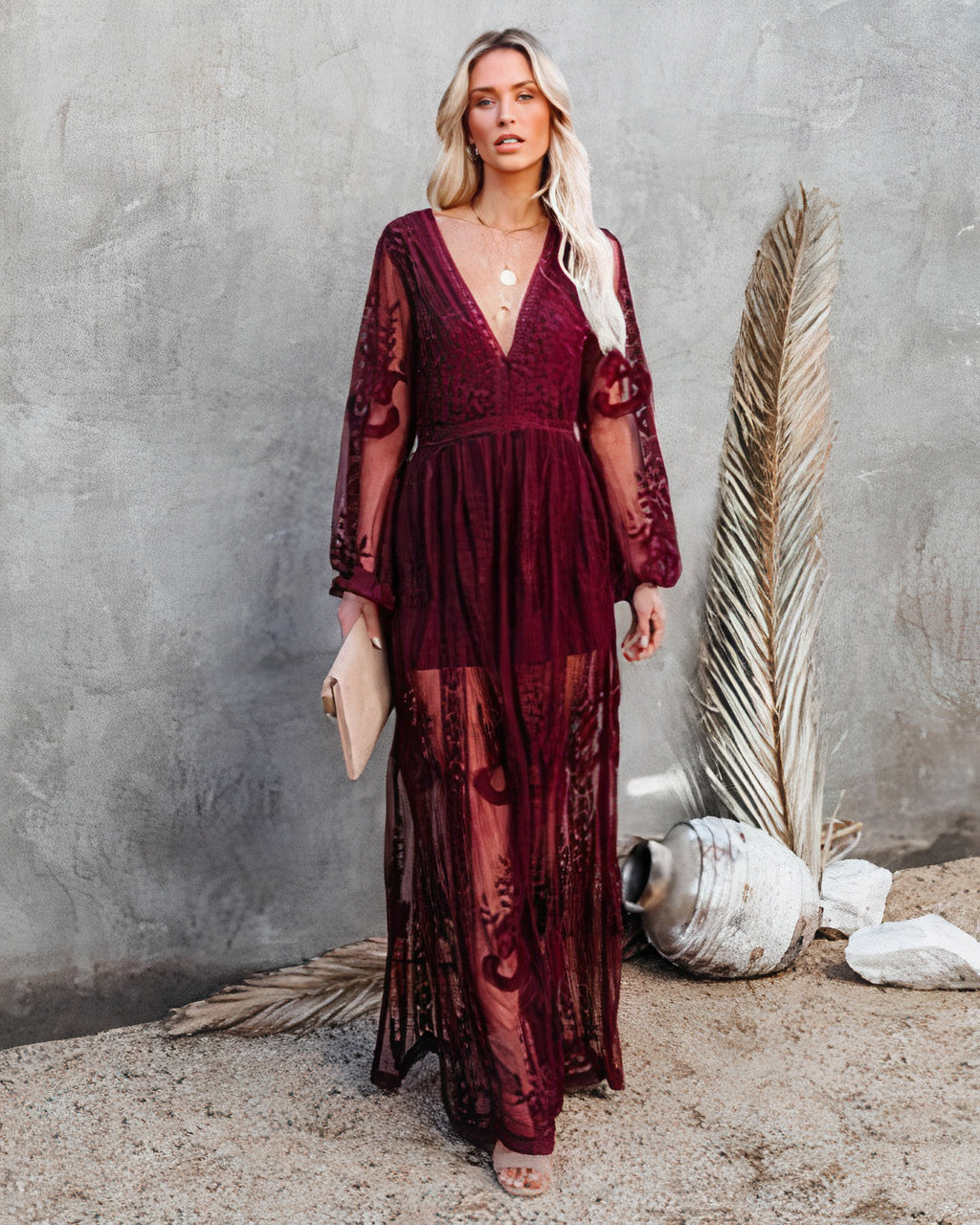 Chic women's formal maxi dress featuring a V-neckline and an alluring side slit, ideal for elegant events.