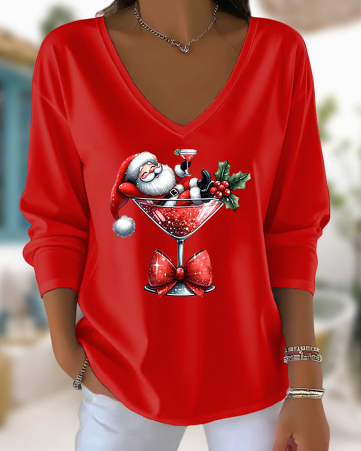 Full view of a women's elegant V-neck top, showcasing its versatile appeal and comfortable fabric.
