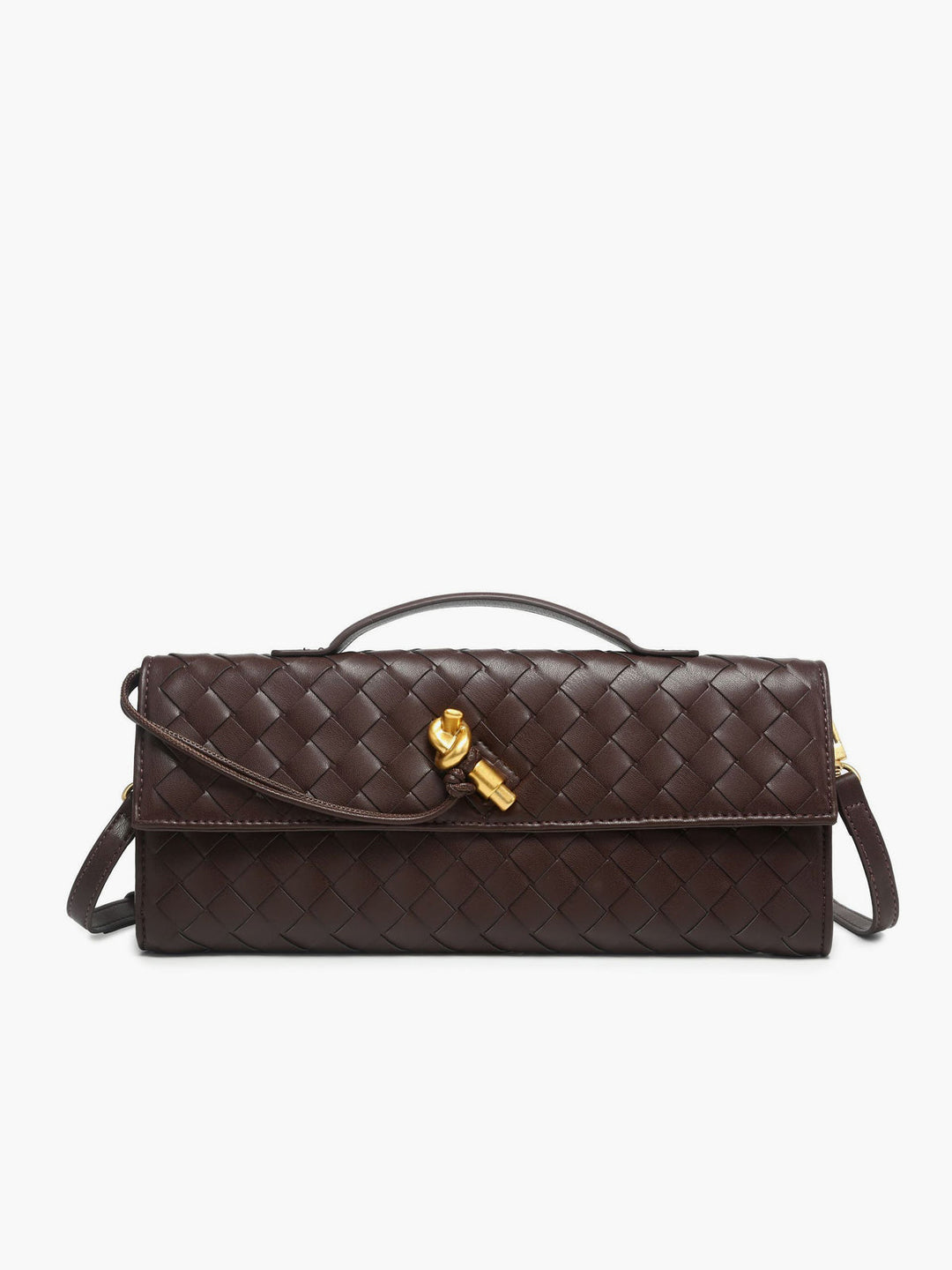 Stylish women's woven flap handbag, an elegant accessory for evening outfits.