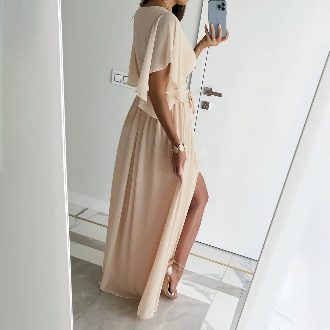Formal Navy Blue Bridesmaid Dress, Maxi Length with Elegant Wrap Style