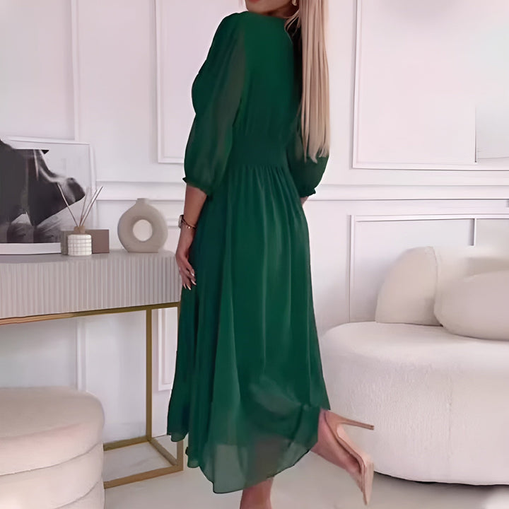Versatile women's elegant wrap midi dress, comfortable with an adjustable fit, suitable for any occasion.