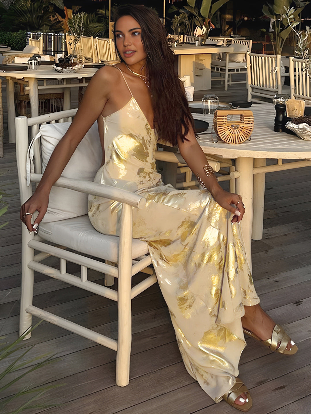 Stunning yellow floral maxi dress, chic for wedding guests or evening events. Elegant women's summer party dress.