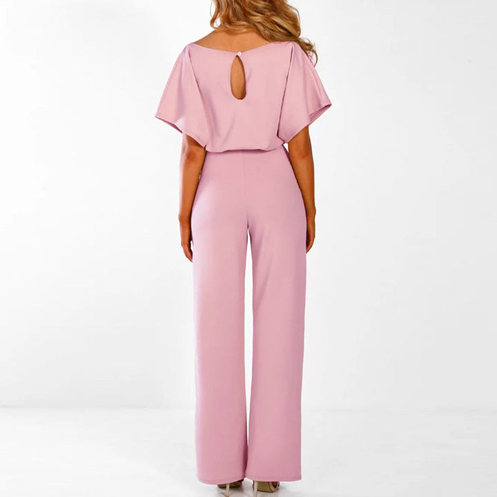 Casual yet elegant women's jumpsuit with a relaxed wide leg and cinching tie-waist.