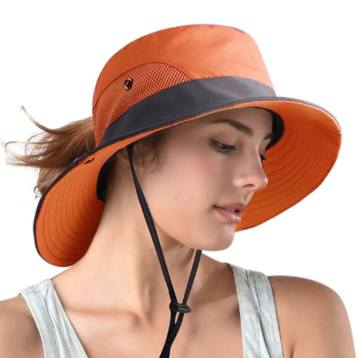 Women's UV protection sun hat with wide brim, essential for summer outdoor safety & style.