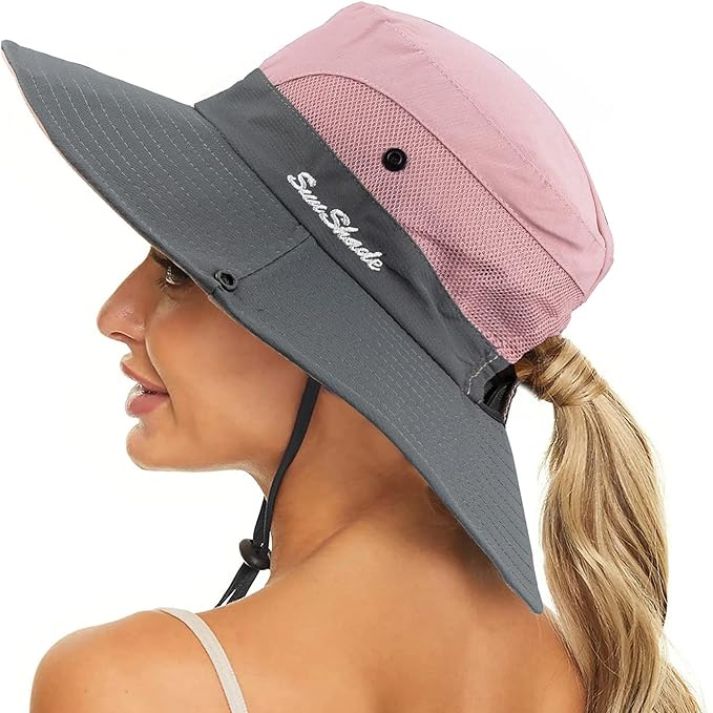 Stylish women's sun hat, wide brim design for fashion-forward UV protection & summer accessories.