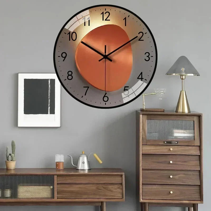 Silent decorative wall clock with precise quartz movement. Elegant design, great for living room & office decor.