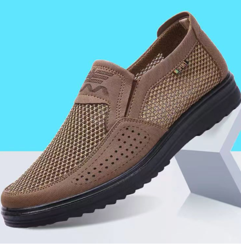 Men's breathable brown slip-on orthopedic walking shoes. Comfortable & supportive for all-day wear.