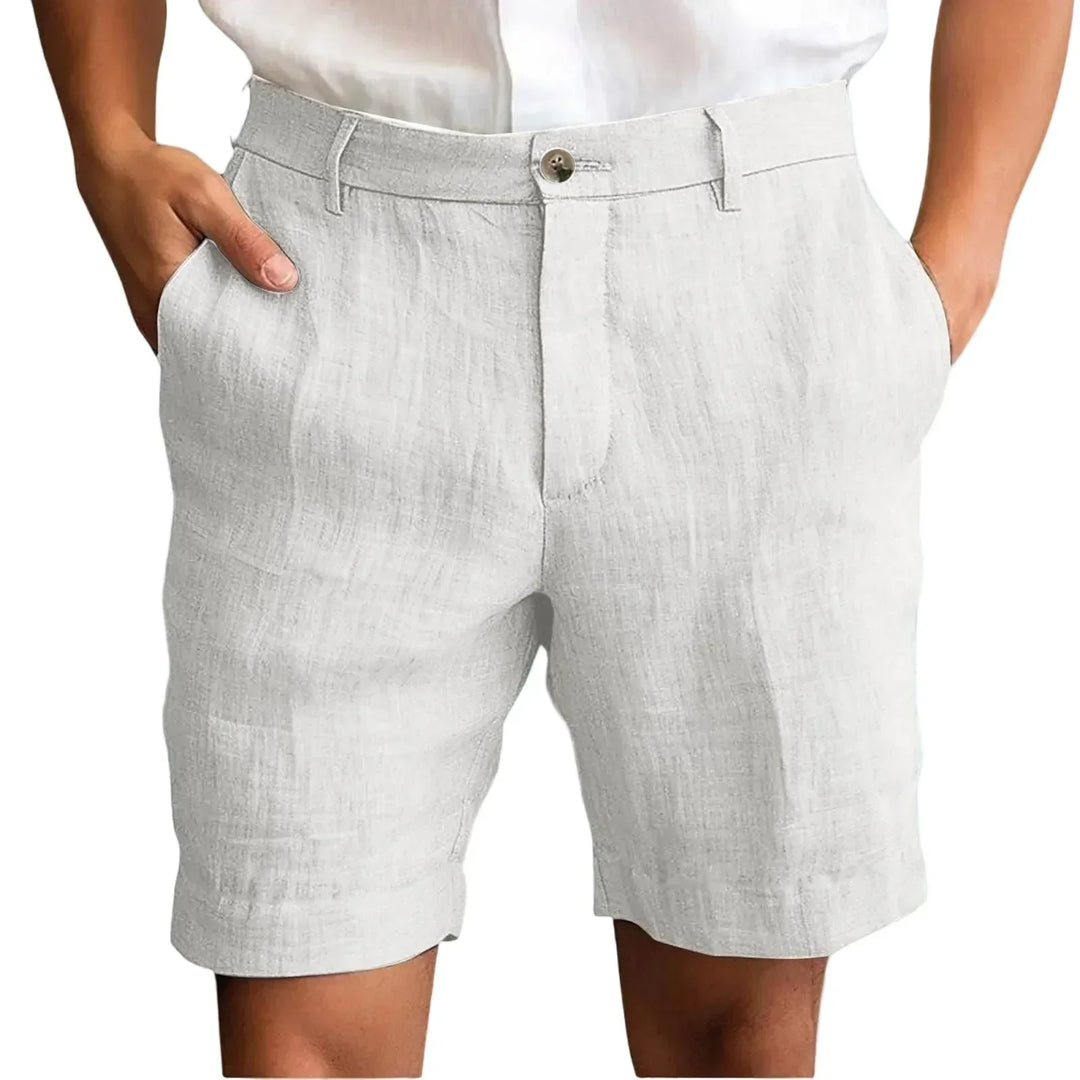 Comfortable and stylish men's tailored linen shorts, a versatile choice for any warm weather occasion.