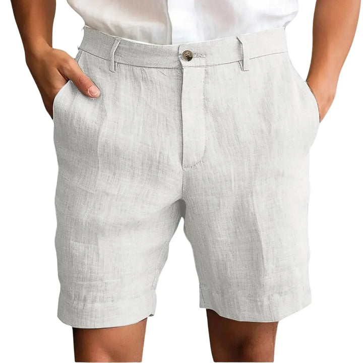 Comfortable and stylish men's tailored linen shorts, a versatile choice for any warm weather occasion.