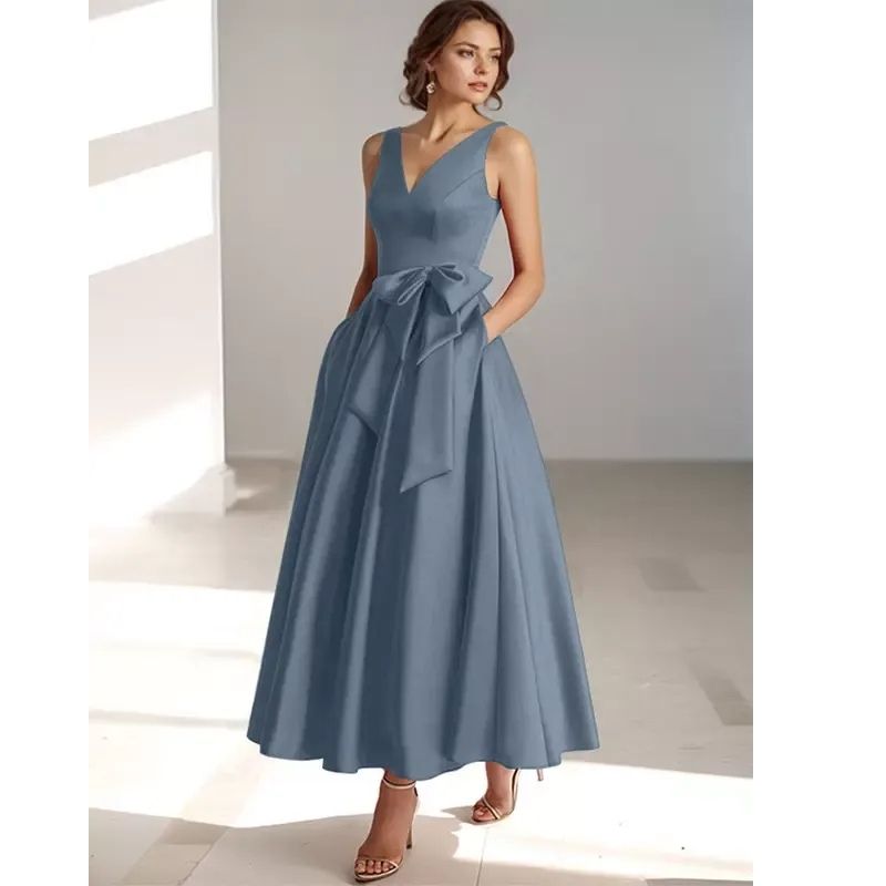 Beautiful pleated V-neck midi dress for women, a chic choice for elegant occasions.