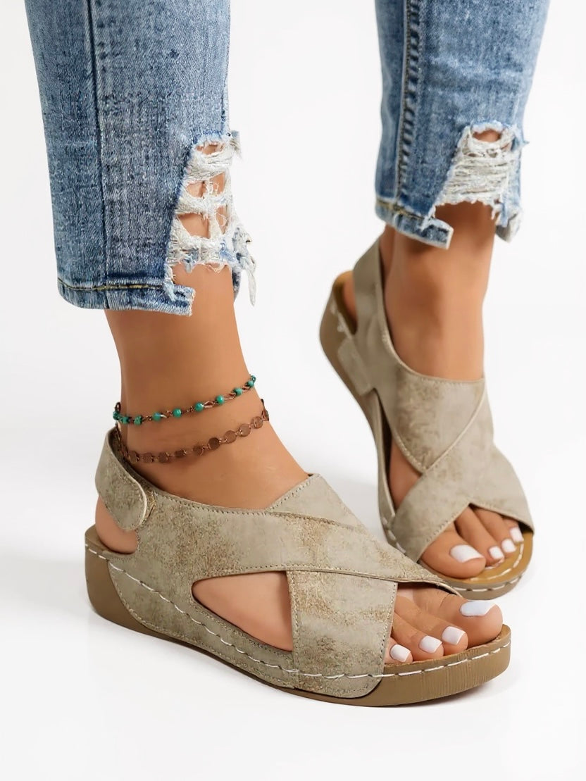 Women's chic cross strap platform wedge sandals for stylish summer comfort.
