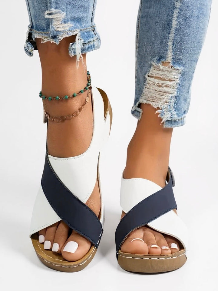 Women's boho platform wedge sandals with stylish cross straps, comfortable for all-day wear.