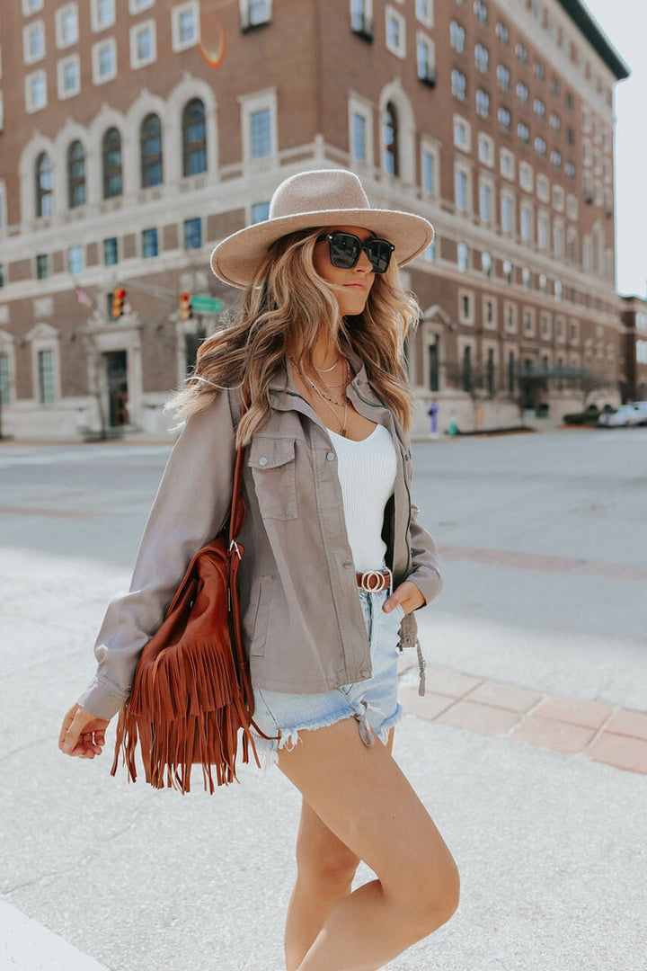 Stylish women's long sleeve jacket. Versatile elegant outerwear for both casual and formal occasions.