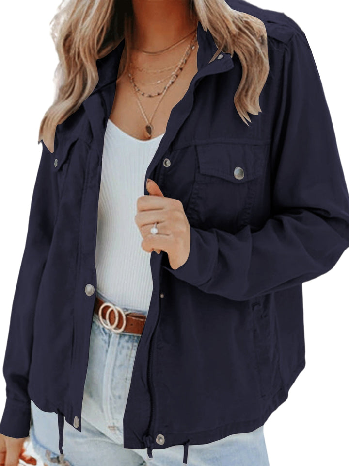 Close-up of elegant women's jacket fabric, showcasing comfort fit and stylish design for fall fashion.