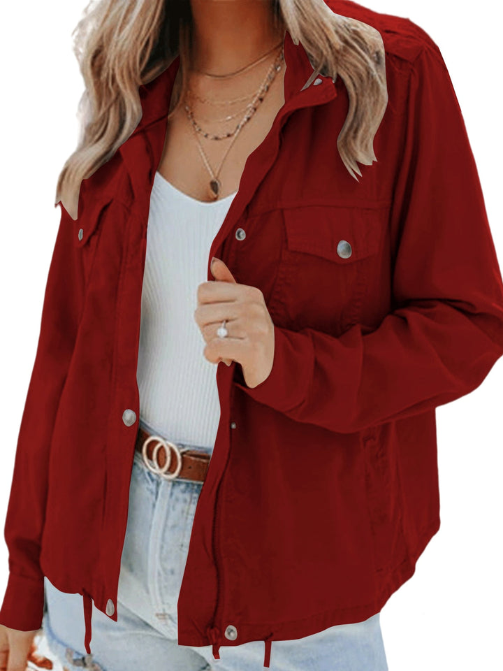 Elegant women's outerwear jacket. Stylish and comfortable long sleeve jacket, perfect for fall fashion.