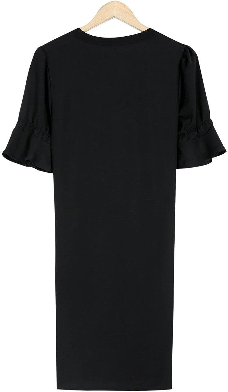 Flattering black midi dress, an essential wardrobe staple for women seeking elegant and comfortable fashion.