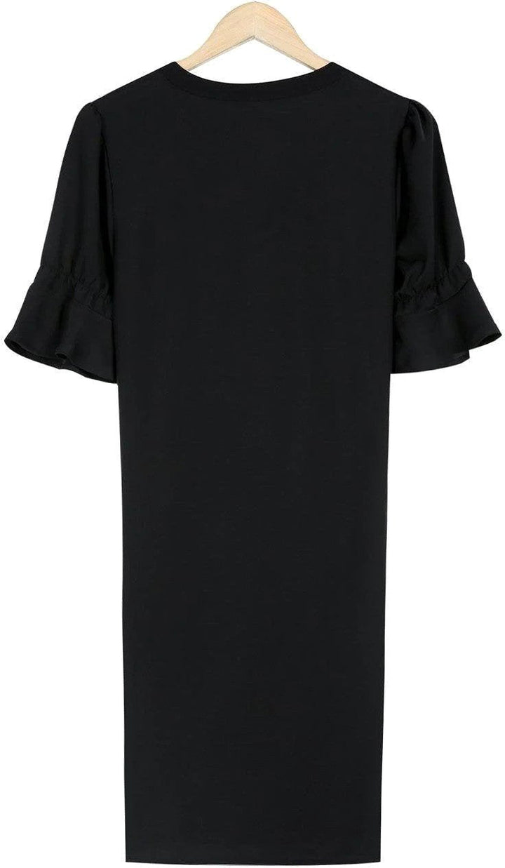 Flattering black midi dress, an essential wardrobe staple for women seeking elegant and comfortable fashion.